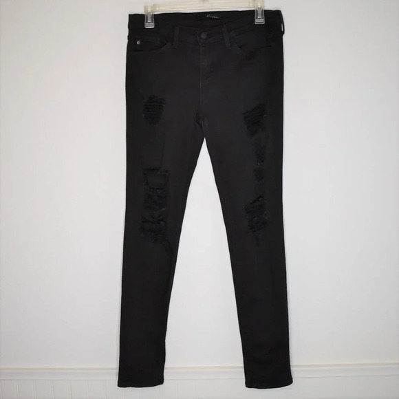 KanCan Skinny Jeans Sz 27 Mid Rise Denim Pants Distressed Grunge Destroyed Black - Picture 1 of 16